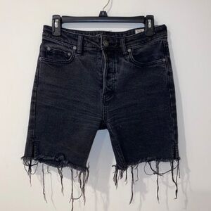 We the free free people black denim button fly raw hem Bermuda shorts size 27